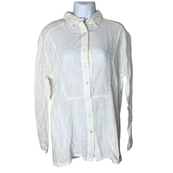Free People One Teaspoon Button Down Shirt Crinkle Gauze Poplin Cotton White - Picture 2 of 16